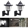 PerGar 2 Pcs Solar Wall Lantern, Automatic Induction Outdoor Garden Weatherproof LED Wall Lamp, Vintage Hexagonal Porch Light for Front Porch, Yard (BLACK)