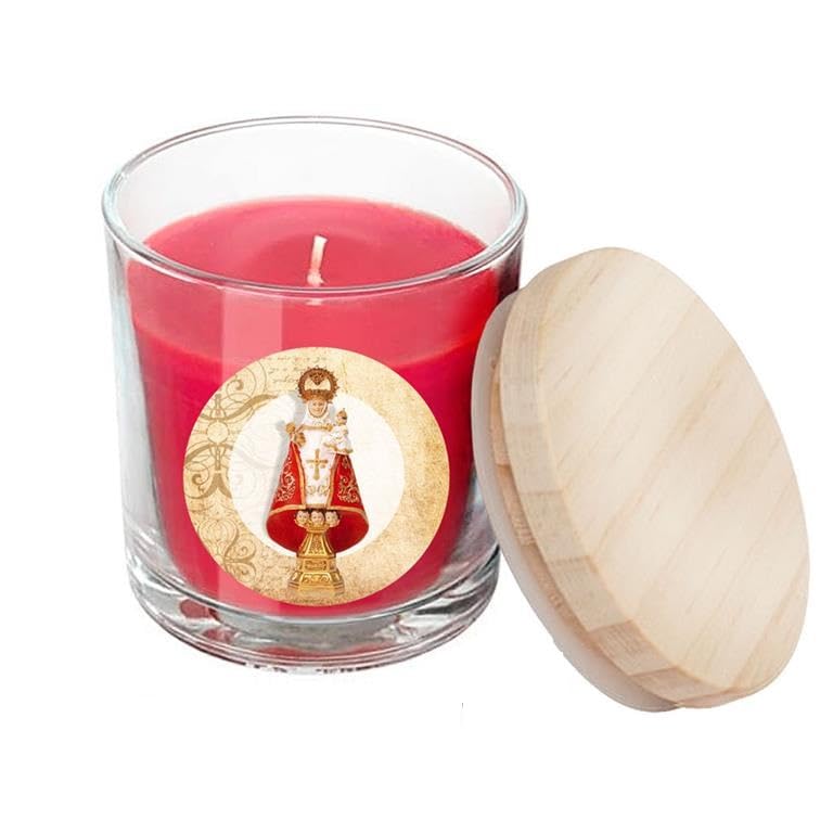 Bougie Vierge de Covadonga rouge en verre pour coin prière serein