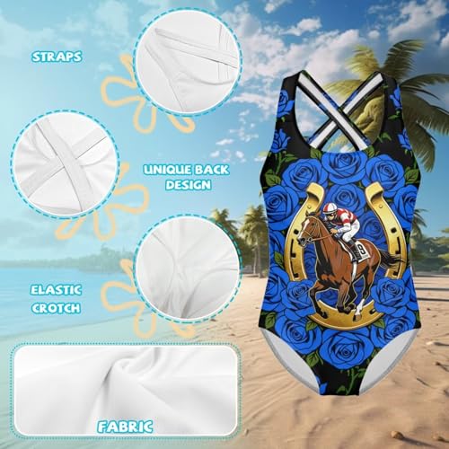 Image of WELLFLYHOM Girls Bathing Suits One Piece 5-14 Kids Full Coverage Swimsuits Cross Back Summer Swimwear for Beach Holiday