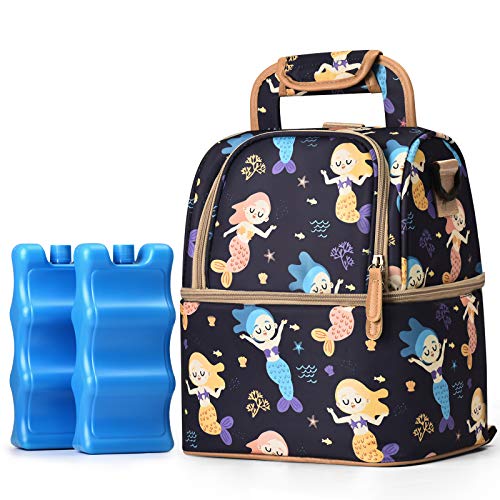 Image of NCVI Breastmilk Cooler Bag with Ice Pack, Insulated Lunch Bag for Women Men, Baby Bottle Bag Fits 6 Bottles for Nursing Mom Daycare, Double Deck Cooling Bag, Work, Picnic (Multicolor)