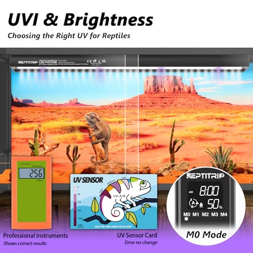 REPTITRIP 16-INCH LED UVB Light for Reptiles, LED Reptile Light Fixture Controller with Dimming and 4 UVI Modes, 14W Aluminum UVA UVB Lamp for Turtles, Snakes, and Bearded Dragons, 6500K