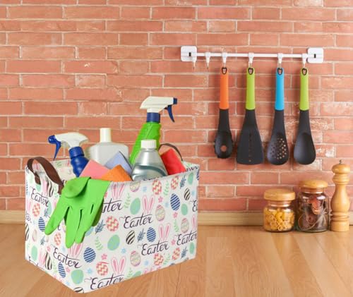 Image of Rectangular Easter baskets , Kids Easter Basket Organizer.Cute Storage Basket with Handles.Boys and Girls,Easter Bunny Eggs Decor,Books,Easter Gifts . (Easter bunny eggs)
