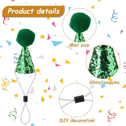 Tinoaly 10 Mini-Partyhüte für Stofftiere, Winzige Verstellbare Kegelhüte Dinosaurier-Spielzeug Puppen Basteln mit Glänzenden Pompons für Hunde Geburtstagskuchen-Dekorationen