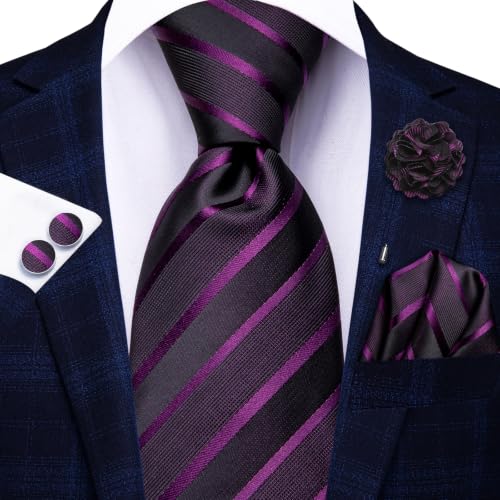 Image of Dubulle Mens Tie and Lapel Pin Paisley Striped Floral Necktie for Men Pocket Square Cufflinks 4PCS Set Wedding Party