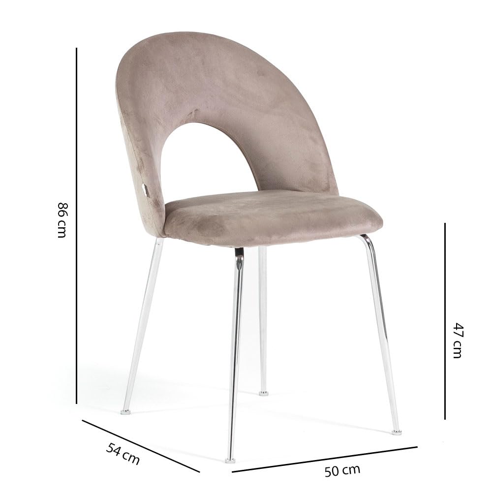 SIEDITI FUORI E DENTRO Set di 2 sedie poltroncine moderne Margot imbottite in velluto per cucina o sala da pranzo con gambe in metallo (Gambe Argento, Velluto Tortora)