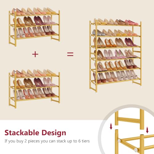 Image of Tajsoon Expandable Shoe Rack for Closet 3 Tier, 28 inch-41 inchStackable, Gold