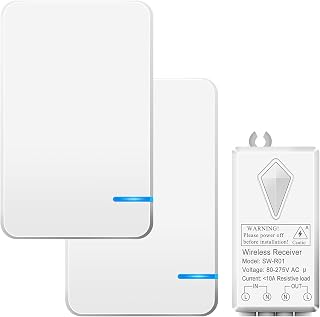 GREENCYCLE 2 PK Mini Size 1-Way Wireless Light Switch and 1 PK Remote Receiver Kit -Outdoor 1900 ft Indoors 229 ft - Remote Control Ceiling Lamp LED Bulb - IP54 Waterproof