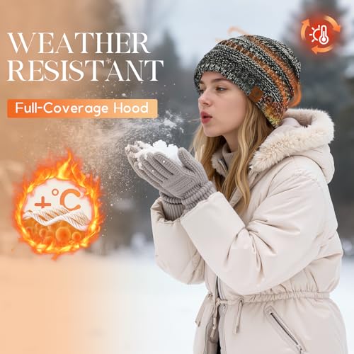Durio Beanies Women Knit Beanie Hat for Women Thick Womens Beanies for Winter Fleece Lined Christmas Beanie for Women O Black Grey Mixed One Size