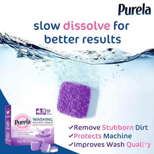 Image of Purela Washing Machine Cleaner Tablets - 90 Effervescent Tablets for Front & Top Load Washing Machines - Helps Reduce Odor, Residue & Scale Buildup (purple)