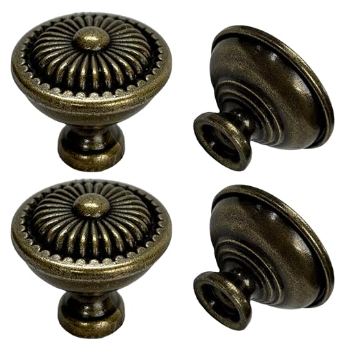 TAOEIFUOR Antique Brass Cabinet Knobs 1 Pack Round Vintage Metal Cabinet Hardware for...