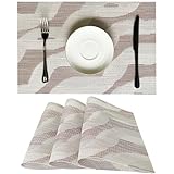 WAZAIGUR Juego de 4 manteles individuales para interiores, diseño ondulado, diseño de rayas onduladas, de vinilo, lavable, fácil de limpiar, manteles individuales de cocina, comedor, color crema