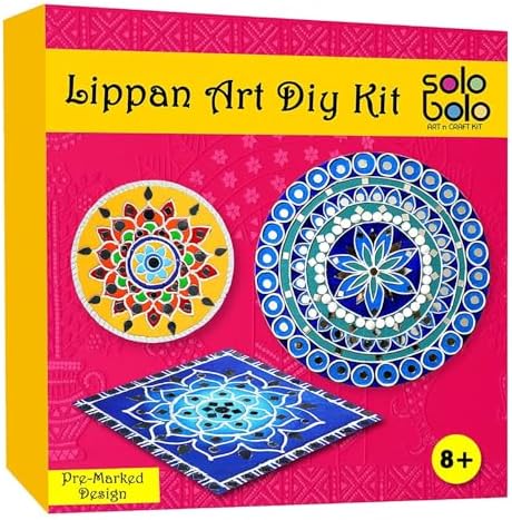 SOLOBOLO Lippan Art and Craft Materials Kit for Adults and Beginners, Premarked MDF Board Warli Art Painting DIY Kit with Stands for Room Wall Hanging, Office and Home Decoration (Wooden)