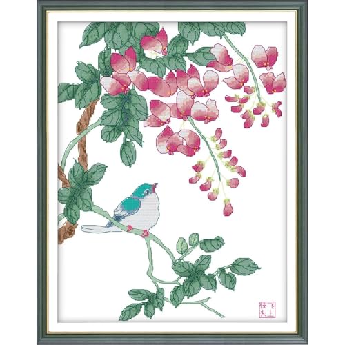 Image of Stamped Cross Stitch Kits Full Range of DIY Needlepoint for Adult Beginners Pattern, for Gift and Home Decor 14CT 2 Strands Magpie on a Willow Branch 3,13.4x16.9 inch