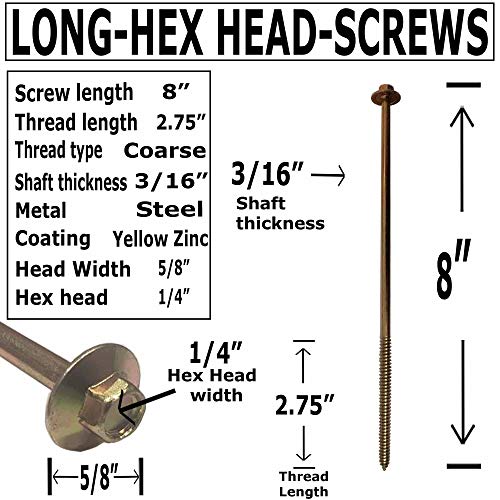 (25) 8" - Zinc Coated Rust Resistant Timber Tie - Heavy Duty 1/4" - Hex Head Structural Screw - 5/8" Wide Flange Head With Coarse Thread For Secure Hold - Heavy Duty 3/16" Shank For Extra Strength #TOP1