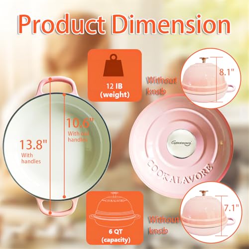 Dutch Oven for Bread Baking,6 Quart Enamel Bread Oven for Sourdough,10.5"Bread Oven with Lid,Bread Pans for Homemade Bread,Pink Thick Enamel Bread Pan-with Silicone Baking Mat&Recipe,Gifts for Family — view 5