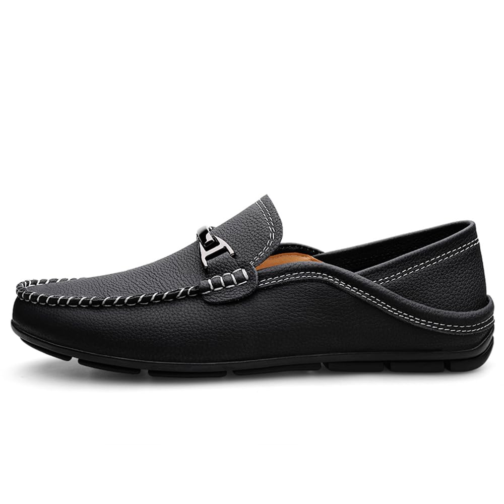 Mocasines casuales de piel auténtica para hombre, mocasines de vestir para uso diario, Black, 45 1/3 EU