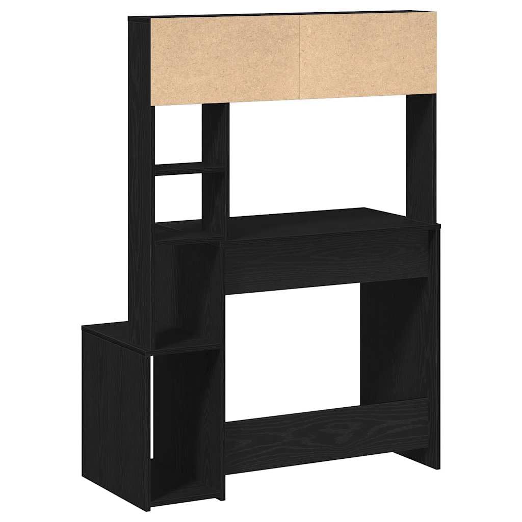 Escritorio con estantería, negro, 100 x 45 x 140 cm, mesa de oficina con gran área de trabajo y concepto de almacenamiento versátil, para oficina en casa y estudio