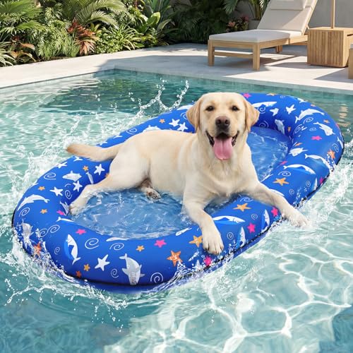 Queenmore Dog Pool Float, Dog Floats for Large Dogs, Inflatable Dogs Raft for Pool, Lake & Beach, Durable Summer Outdoor Water Floatie for Pets Up to 195 Lbs Blue