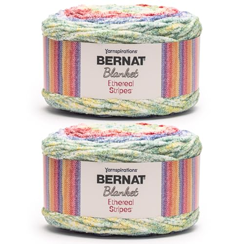 Image of Bernat Blanket Ethereal Stripes Primary Yarn - 2 Pack of 300g /10.5oz - 100% Polyester - #6 Super Bulky - 220 Yards - Knitting /Crochet