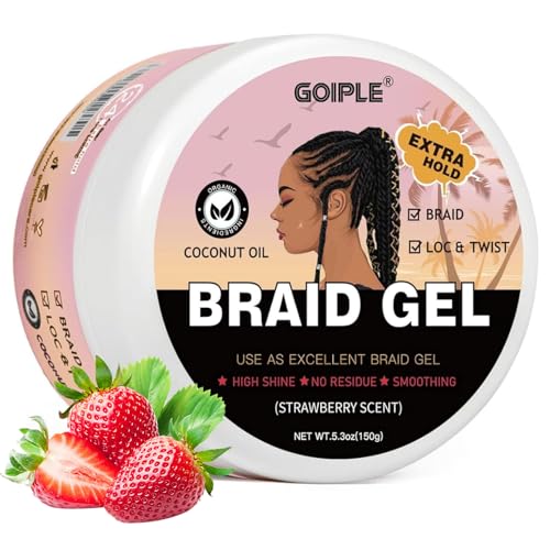150g Braid Gel with Extra Hold, High Shine for Twists, Locs, Braids & Edge Control - Smooths Frizz, Long-Lasting for Locks, Cornrows 5.3oz (Strawberry Flover)