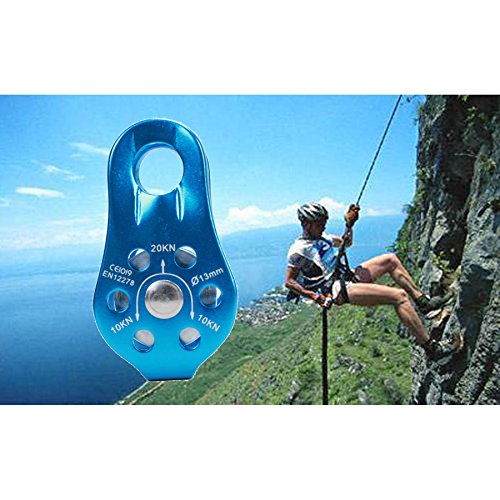 Geelife 20KN Micro Climbing Pulley General Purpose Small Aluminum Rope Pulleys for Rescue/Aloft Work/Rappelling Etc. (Blue, Single Pulley)