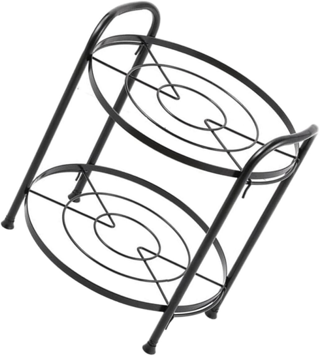 Wakauto Multipurpose Two-Layer Kitchen Storage Shelf Black Pot Rack Floor Stand Creative Pan Holder for Cookware Organization Home Use
