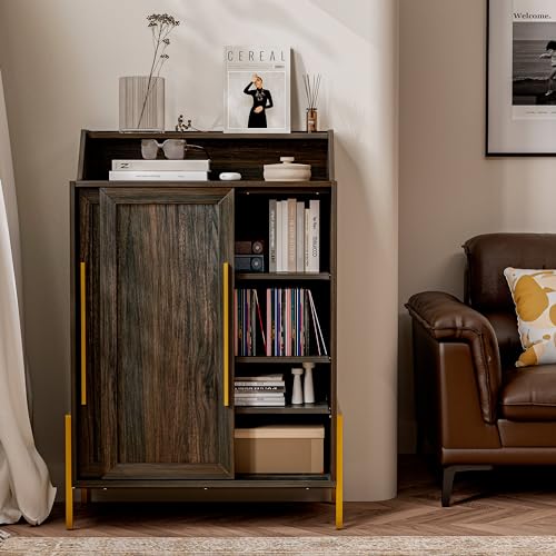 BELLEZE Storage Cabinet, Buffet Sideboard with Sliding Doors and Adjustable Shelf, Shoe Rack for Entryway, Sideboard Cabinet Accent Cabinet for Living