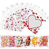 SULOLI Kekstüten Valentinstag,120 Stück Herz Cellophantüten Valentinstag,Rot Selbstklebend Plätzchentüten für Gebäck Keks Cookies