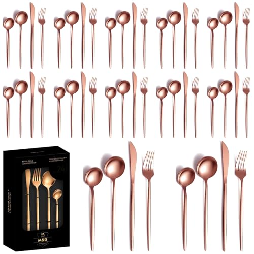Image of Rosegold Silverware Set | Satin Finish French Style 48-Piece Stainless Steel Flatware Set with Giftable Box | Dishwasher Safe Tableware for Home, Restaurant & Corporate Gifting