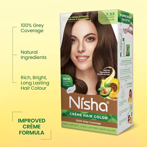 Image of Nisha Creme Hair Color Cream Cool Blonde, 150g, Long Lasting Hair Dye for Grey Coverage, Natural Shine, Smooth Finish, For Men & Women, Pack of 1