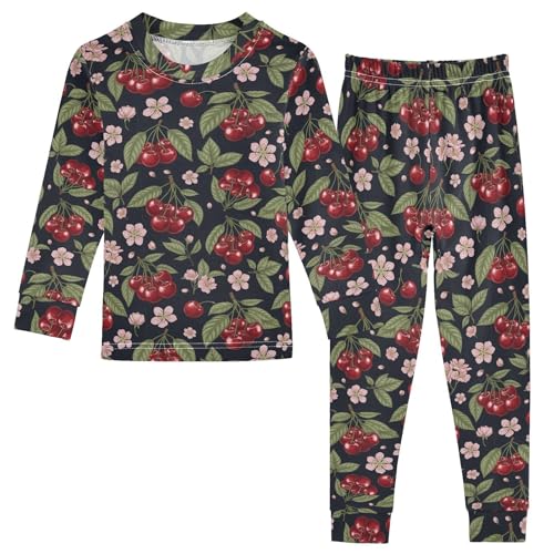 Pajama Sets Long Sleeve Cherry Floral Pattern Soft Comfy Sleepwear 2 Piece PJS 3-8T