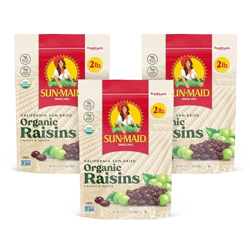 Image of Sun-Maid Organic California Sun-Dried Raisins (3 Pack) 32 oz Resealable Bags - Organic Dried Fruit Snack for Lunches, Snacks, and Holiday Charcuterie Boards