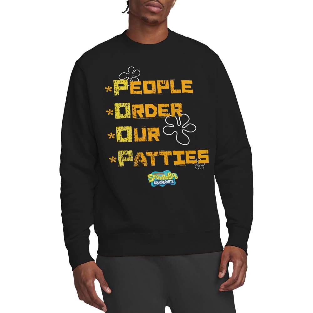 Spongebob Men's Black People Order Our Patties Crew Sweatshirt in Size M, Sports Direct