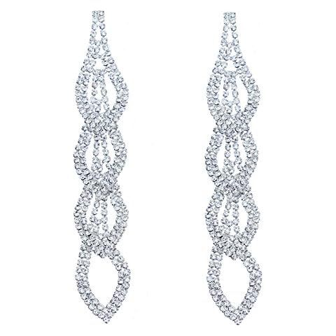 CHRAN Sparkling Rhinestone Long Drops Link Dangle Earrings Women Bridal Jewelry size 4.37" Cover