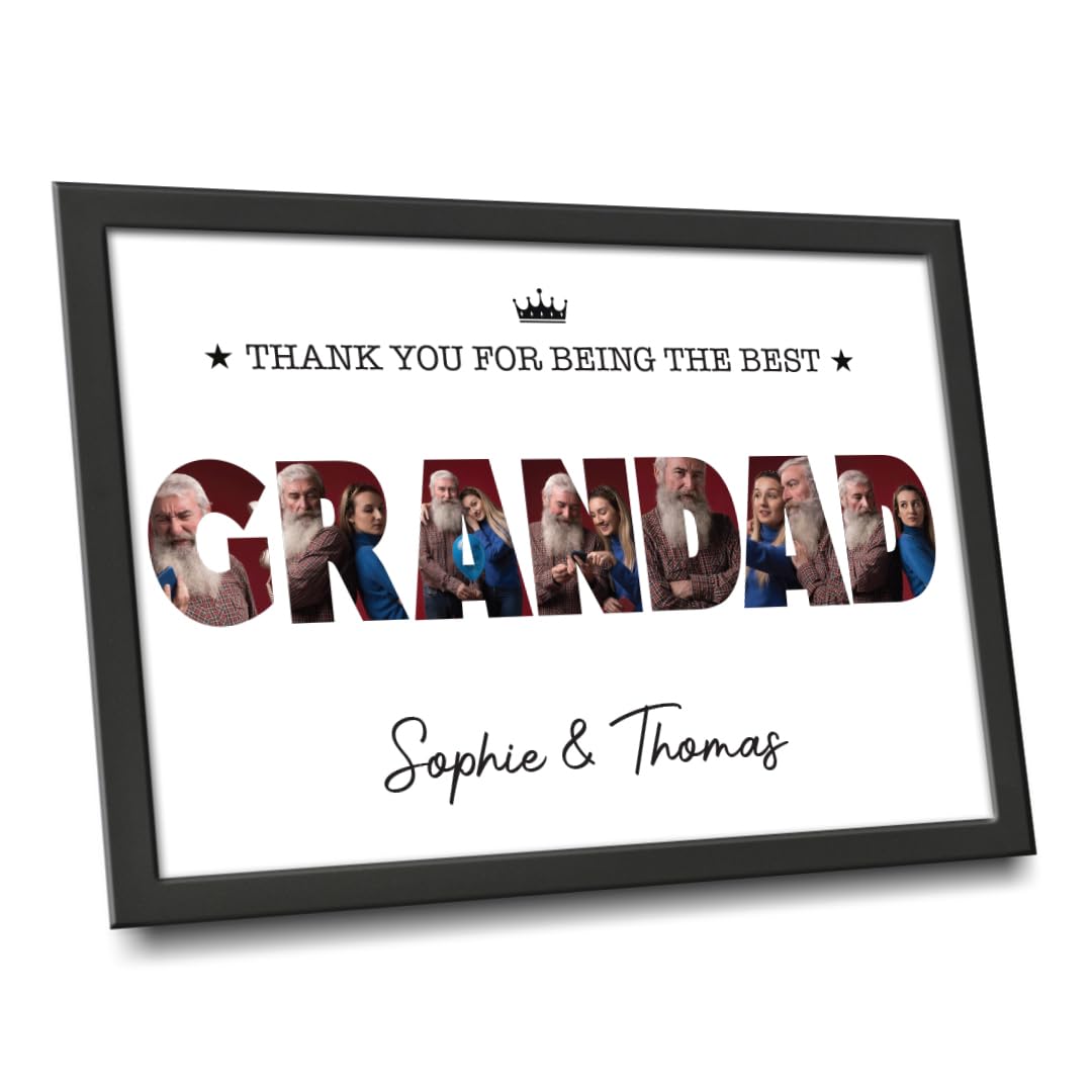 Star Online Grandad Personalised Father's Day Prints & Framed With Dad Pictures Inside The Letters Gifts For Dad, Grandfather, Birthday, Christmas, Fathers Day Unique Gift (Grandad)