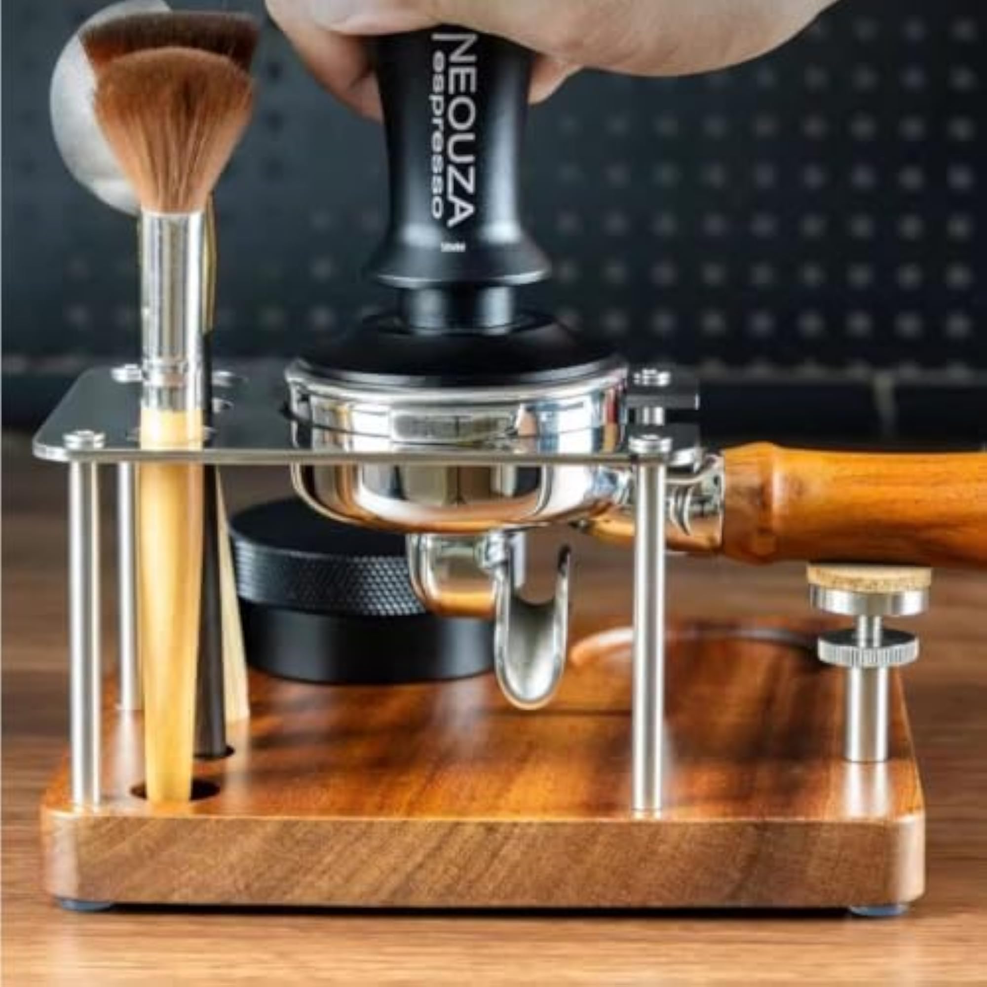 Wooden Base Coffee Portafilter Tamping Plate, 58mm