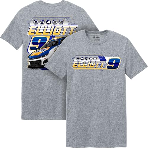 Classic Ink USA Chase Elliott #9 NASCAR 2026 Car Scheme 2 Sided Car Gray T-Shirt (US Alpha Large Regular Regular)