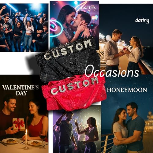 2-Pack Personalized Thongs With Names, Custom Thong with His Name on it for Women Valentine's Day Black4