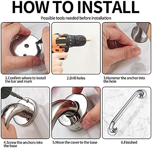 Bathroom Grab Bar, Bath Safety Hand Grab Rails, Outdoor Support Handrails, Stainless Steel Shower Toilet Aid Handles for Disabled, Elderly, Children, Senior, Bathtub