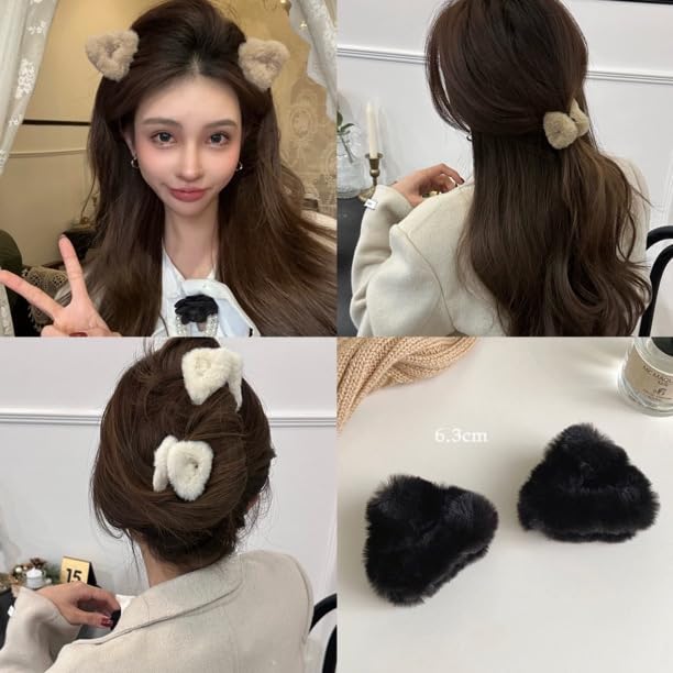4 PCS Plush Cat Ears Hair Claw Clips Fuzzy Triangle Hair Clips Barrettes Forehead Hair Bangs Clip Headwear Halloween Cosplay Costume Hair Accessories for Women - Image 2