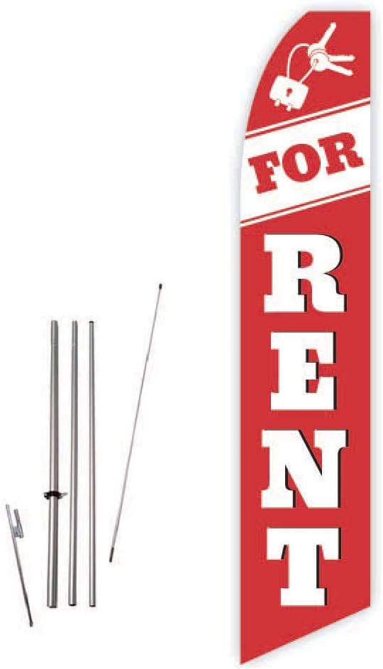 For Rent (Red) Super Novo Feather Flag - Complete with 15ft Pole Set and Ground Spike