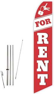 For Rent (Red) Super Novo Feather Flag - Complete with 15ft Pole Set and Ground Spike