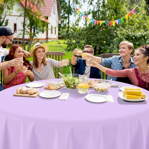 Image of Ragnhild 16 Pack Lavender Plastic Tablecloths for Round Tables, Premium Decorative Light Purple Disposable Table Cloths for Parties, Round Party Table Cover for Birthday Wedding Baby Shower, 84 Inch