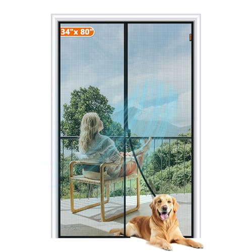 Image of MAGZO Magnetic Screen Door Fit Door Size 34 x 80 Inch, Screen Size 36 inch x 81 inch Strong Magnets Door Mesh, Reinforced Fiberglass Door Net for Patio Door, Gray
