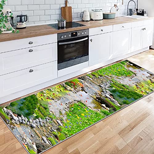 Alfombra pasillera 3D moderna verde de 100x140 cm lavable 6