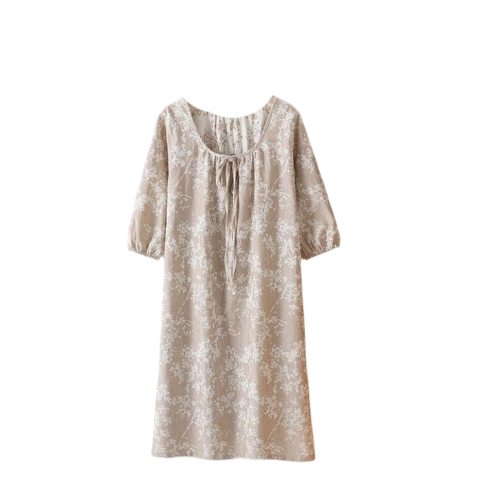 Camicia da Notte Donna - Camicia da Notte in Cotone Pigiama da Donna Abito da Notte in Garza A Doppio Strato Pigiama Intero Autunno Maniche A Tre Quarti Abbigliamento per La Casa