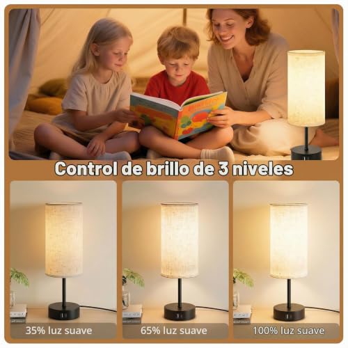 Lámpara de mesa táctil regulable con puertos USB-A y C para cargar tu móvil cómodamente 3