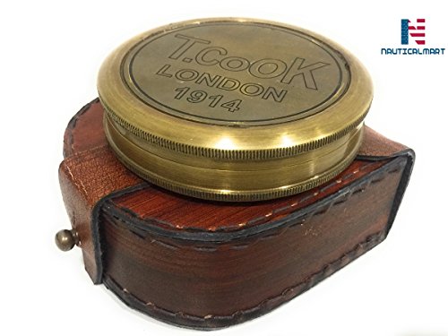 Brújula de bolsillo de latón vintage con estuche de cuero miniatura 4