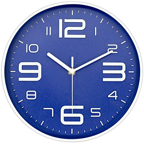 45Min 10 Inch 3D Number Dial Face Modern Wall Clock, Silent Non-Ticking Round Home Decor Wall Clock with Arabic Numerals, Colorful Dial Face (Blue)