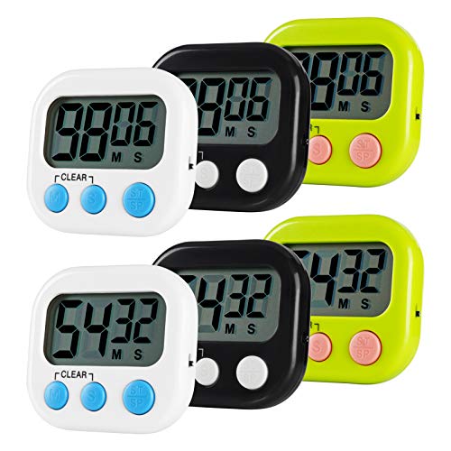 Jsdoin 6 Pack Digital Kitchen Timer Magnetic Back,Loud Alarm, Countdown Timer Management,for Cooking Baking Sports Games Office